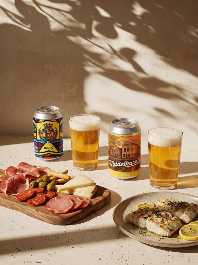 Combinatie van bier met hartige borrelproducten.