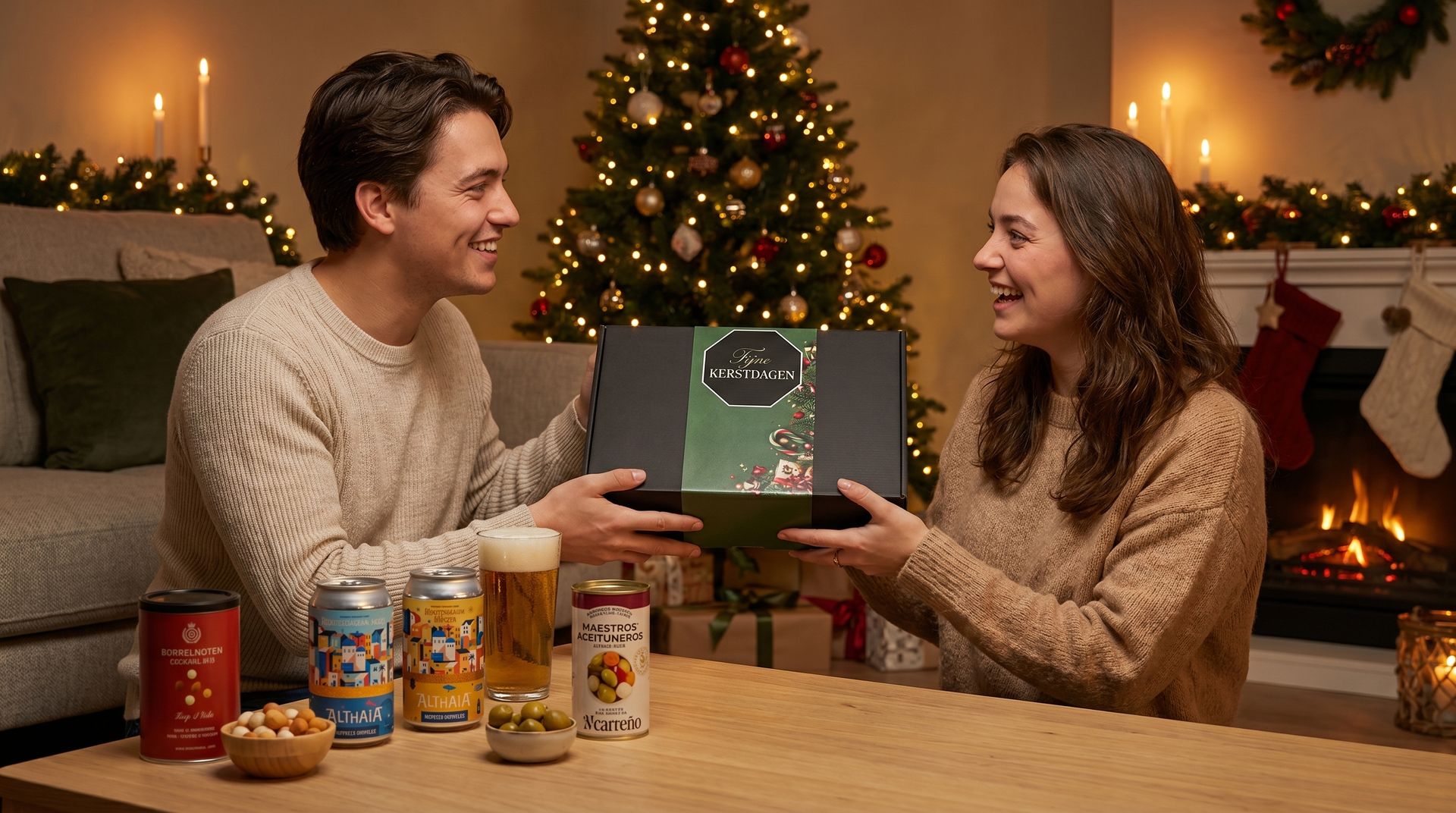 1.Origineel kerstpakket met borrelproducten, kaas en chocolade