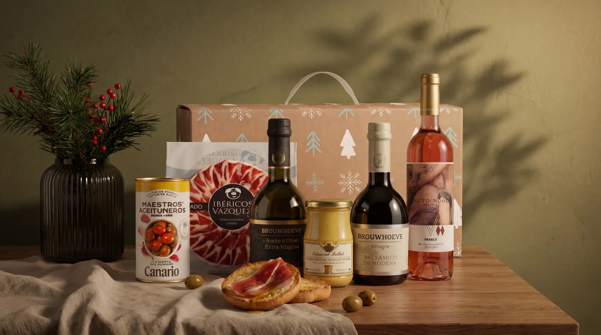 Assortiment van mediterrane delicatessen zoals olijven en tapenades voor kerst