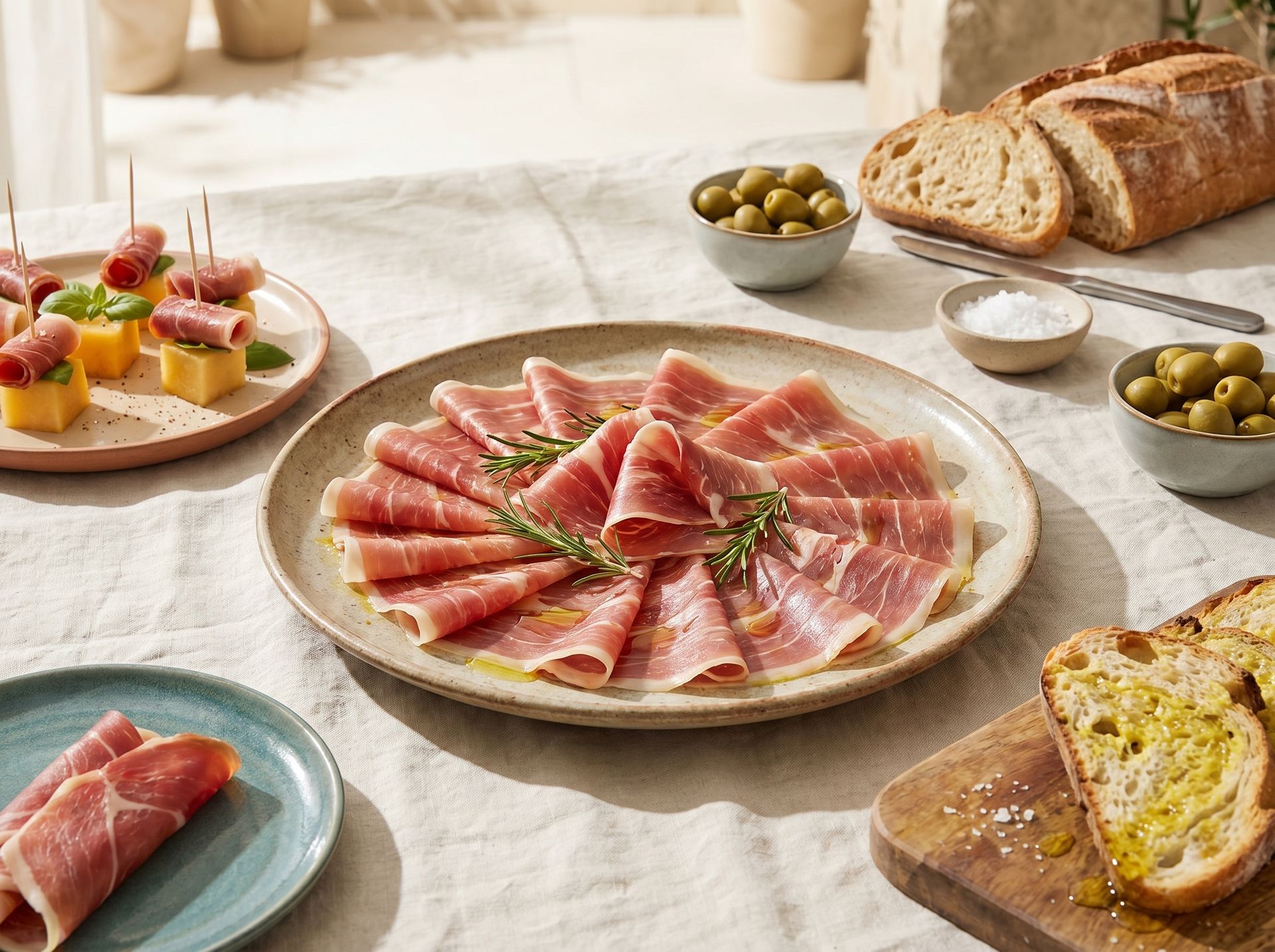 Dunne plakjes serranoham voor catering