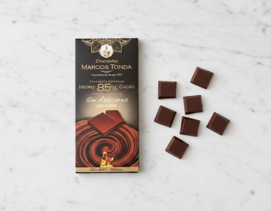 CHOCOLATES MARCOS TONDA I Suikervrije gourmet pure chocolade Boama (85% cacao)
