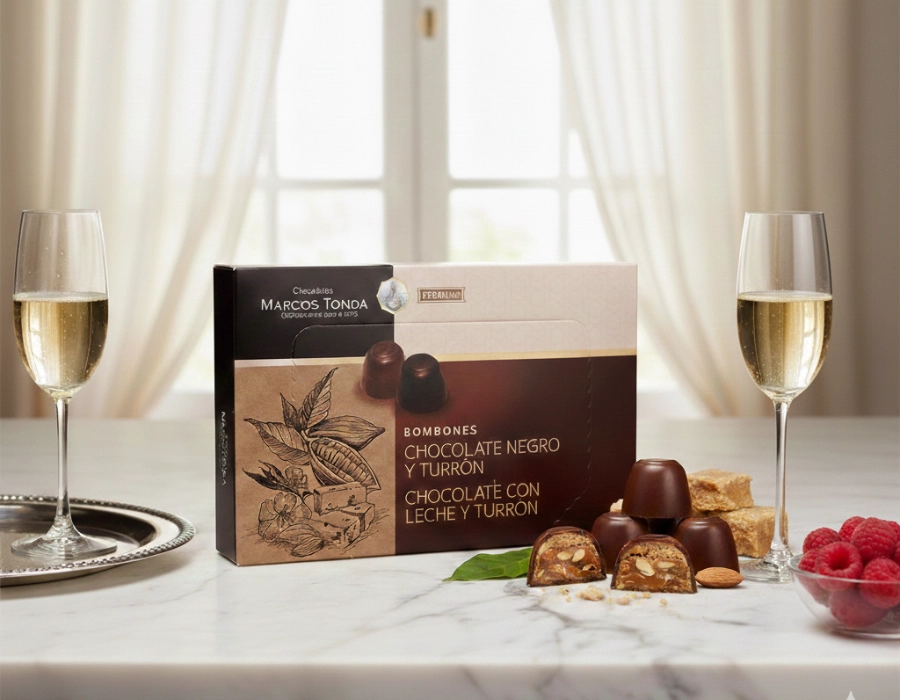 Mix van bonbons: puur & melk met turrón