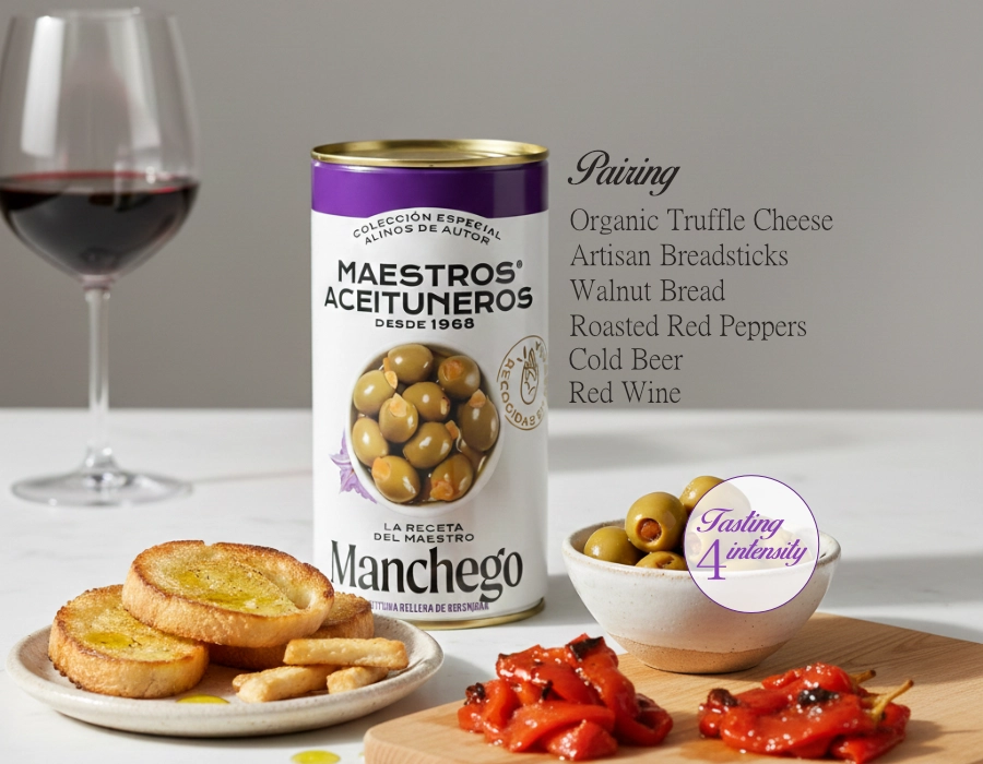 Groene olijven gevuld met aubergine "Maestro manchego"
