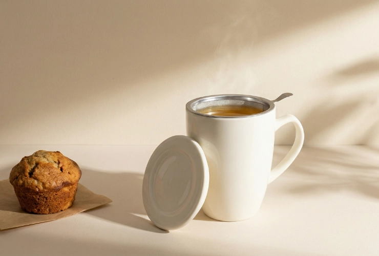 Theemok met filter en deksel - crème